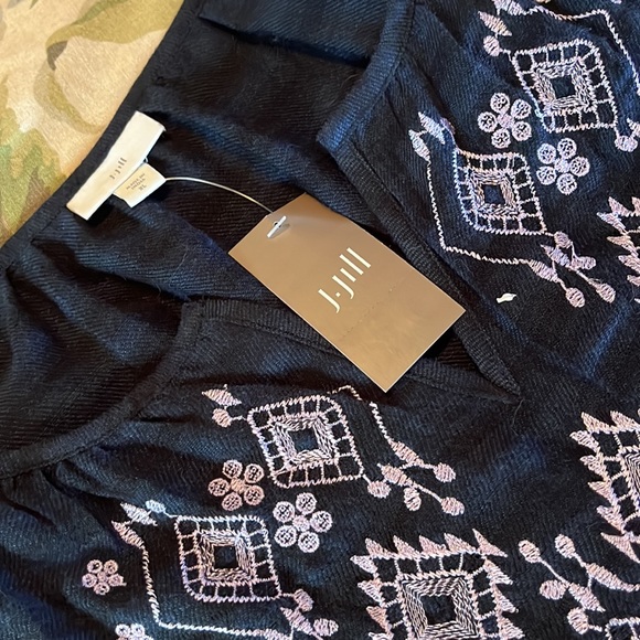 J JILL sz XL Embroidered Tunic Casual Striped LagenlookJOHNNY WAS Vibes $99 NEW - Picture 15 of 16